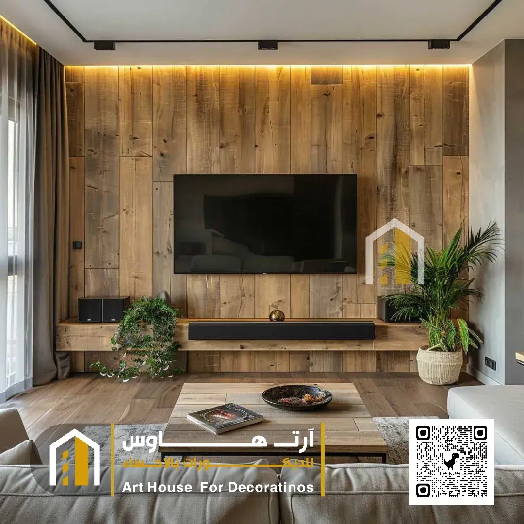 ديكور خشب طبيعي لشاشة التلفزيون في الاحساء